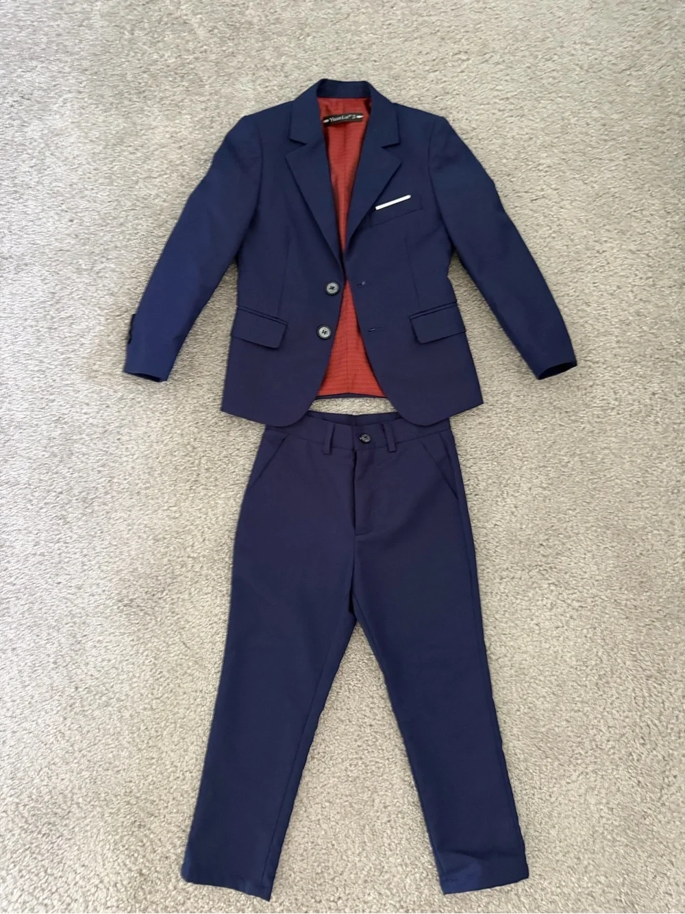 Boys Navy 3-Piece Dress Suit Set with Red Lining